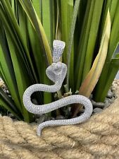 Solid 925 Sterling Silver 3D Designed CZ Cobra Snake Pendant 25.4G 2.25” picture