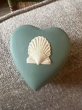 Wedgwood teal green jasper heart trinket box with shell decoration picture
