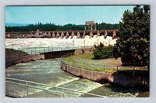OR- Oregon, Aerial Bonneville Dam, Antique, Vintage Souvenir Postcard picture