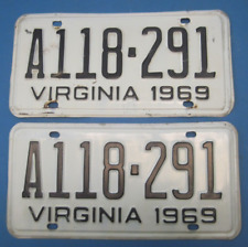Matched Pair 1969 Virginia License Plates DMV clear for registration picture