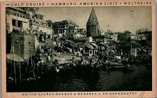 1929 HAMBURG-AMERICAN LINE RESOLUTE CRUISE BOMBAY SACRED GANGES POSTCARD 36-218 picture
