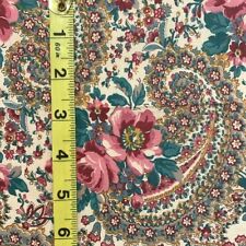 Antique Fabric ~ 19th Century ~ Roses & Paisley Print ~ Tan Pink Teal~ 17