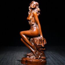 Chinese Boxwood Wood Carving Sexy Beautiful Woman Statue Wooden Sculpture Decor picture