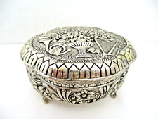 Antique Footed Silver-Plated Trinket Box Instrumental and Floral Accents, Japan picture