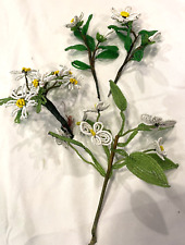 VINTAGE FRENCH SEED BEADED DAISY FLOWERS 4 STEM   -FREE SHIP picture