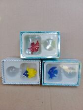 Vintage Set Of 3 Miniature Handmade Blown Glass Animal Fish Hold Balloon picture