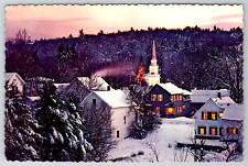 1950s Christmas Joy Winter Scene VT Church Vintage Postcard picture