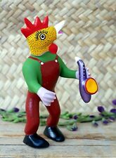 Alebrije Chicken Wearing Overalls Playing Saxophone Handmade Oaxaca Mexican Folk picture
