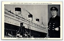 c1910's New Super Liner Queen Mary And Captain Sir Edgar Britten Postcard picture