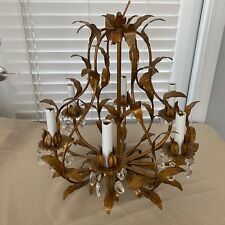 Vintage Gold Gilt Chandelier 6 Light Leaf Design French Country  AS IS **READ** picture