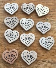 Refrigerator Wood Magnets Hearts with Happy Smiles Dime Store Stock 1960's NOS picture