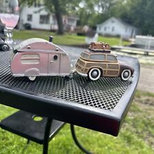 Ceramic Wood Panel Station Wagon & Airstream Trailer Trinket Jewelry Boxes picture