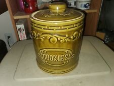 1960s Vintage Monmouth Stoneware Pottery Cookie Jar. Avacado Green picture