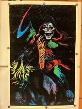 1980 Death Rider BlackLight Poster 35x23 Felt Flocked Skeleton Horse Vintage 933 picture