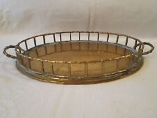 VINTAGE BRASS LARGE OVAL TRAY BAMBOO DESIGN HANDLED WITH RAIL MOTTAHEDEH 15
