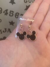 Rare Homemade Mickey Mouse Rose Gold And Black Bling Post Back Earrings picture