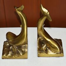 Vtg Pair Brass Whale Bookends 7.75