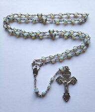 Vtg Blue Glass Beads Rosary Wire Wrapped Mary Miraculous Medal Pardon Crucifix  picture