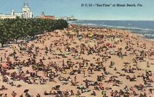 Postcard FL Sun Time at Miami Beach Packed Shoreline 1941 Linen Vintage PC H9259 picture