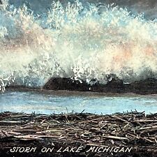 Vintage Storm on Lake Michigan Postcard Lake Debris Waves Acmegraph Co. UNP picture