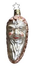 Vintage INGE-GLAS Germany Frosty Pinecone Santa Face Glass Christmas Ornament picture