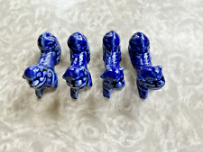 Unusual Vintage Chopstick Rest Set of 4 Small Blue Foo Dogs Knife picture