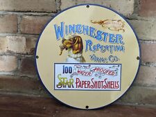 VINTAGE WINCHESTER REPEATING ARMS CO. PORCELAIN SIGN PAPER SHOTGUN AMMO 12