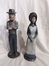 Vintage Amish Couple Two Statues Figurines 12” Tall 1974 Art Resin Bryon Molds picture