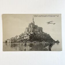 Bi-Plane Flying Over Mont Saint Michel Postcard • France 1913 pre WWI picture