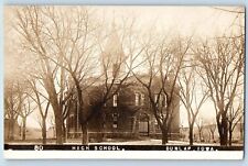 Dunlap Iowa IA Postcard RPPC Photo High School Building c1910's Antique picture