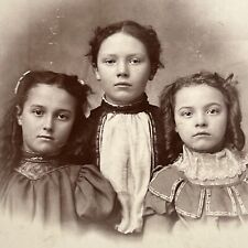 Antique Cabinet Card Photograph Adorable Little Girls  Three Sisters Photo Car picture