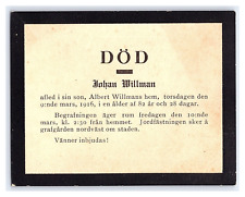 Johan Willman Vintage 1916 Swedish Death Announcement picture
