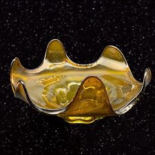 Vintage Art Glass Amber Hand Blown 6 Petal Centerpiece Dish Bowl 4.5”T 10”W picture
