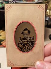 Later Mid 1800s tintype photograph little boy or girl plaid dress and great hair picture