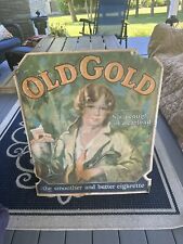 RARE EARLY 1900S OLD GOLD CIGARETTES CARDBOARD ADVERTISING SIGN LADY GOLFER picture