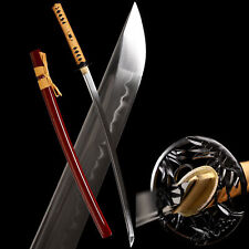 T10 Steel Clay Tempered Real Hamon Japanese Samurai Sword Full Tang Red Saya picture