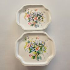 Vintage Metal Colorful Flowers Jewelry Trinket Trays Cottage Core Set Of 2 picture