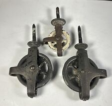 Lot Of 3 Antique Victorian Cast Iron Screw Mount Pulleys Farm Barn picture