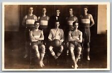 1910s Studio RPPC Group Handsome Young Men Basketball Championship Postcard H7 picture