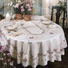STUNNING Hand  Cross Stitch & Hand Crochet Lace  Tablecloth/12 Napkins NEW picture