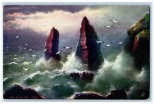 c1910 Les Autelets Sea Wave Birds Channel Island Oilette Tuck Art Postcard picture