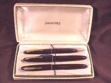 #SHEAFFER FEATHERTOUCH, 3 PC SET, BROWN, WIRE CAP BANDS, LF, GFT, ORIG BOX c1948 picture