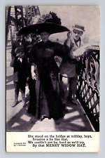 c1908 Postcard Woman With Merry Widow Hat Can't Get By Poem picture