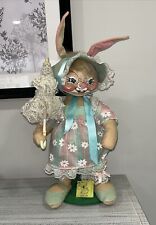 Vintage Annalee White Rabbit EASTER BUNNY Parasol & Stand 20” Felt Doll 1993 picture