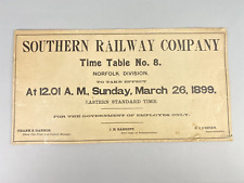 March 26 1899 SOUTHERN RAILWAY NO. 8 TIME TABLES Norfolk Division 18.5