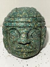 Vintage Mini Mexican Olmec Resin and Crushed Malachite Head, Circa 1960s Rare A1 picture