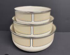 Vintage Metal Enamel Nesting Bowls (3) Enamelware Retro Pattern - Kobe Kitchen picture