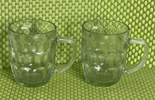 Vintage Dimple Thumbprint Heavy Clear Glass Pint Barrel Beer Mug - Set of 2 picture