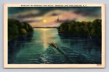 Syracuse NY-New York, Moonlight On Onondaga Lake Park, Vintage c1954  Postcard picture