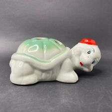 Vintage Ceramic Anthropomorphic Turtle Wearing Red Hat Toothbrush Holder picture